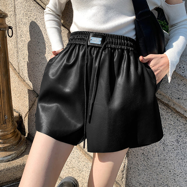 High Waist A-Shaped Pu Leather Short Boots Overalls