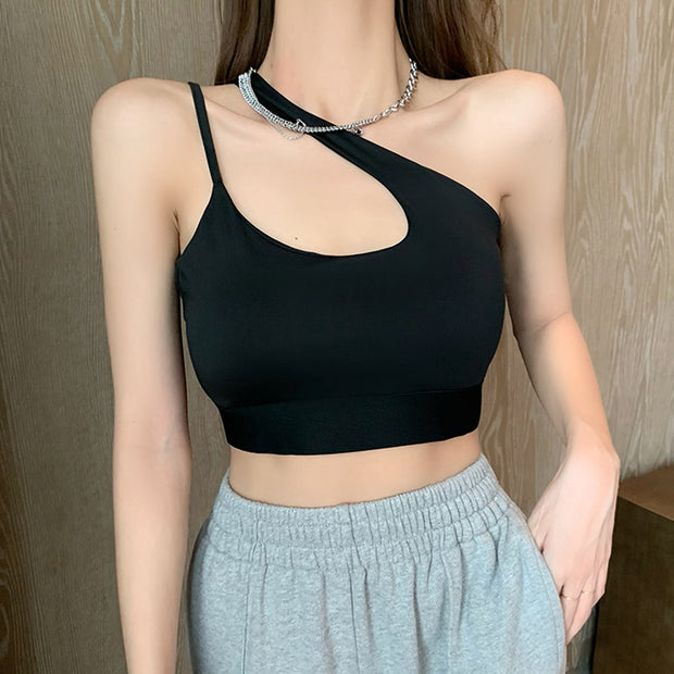 Solid color camisole slanted sleeveless top