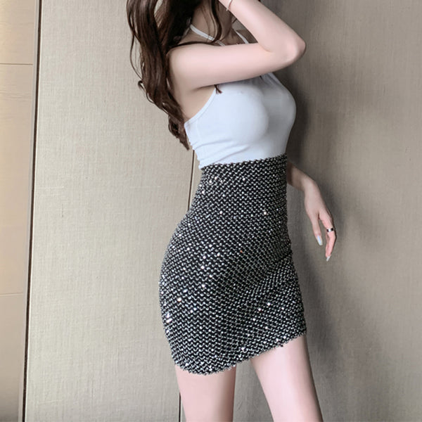 High Waist Slim Fashion Glitter Elastic Sparkly Skirt