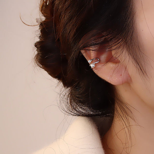 Multilayer Zircon Pearl Ear Bone Clip Earrings