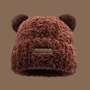 Warm Plush Cute Bear Ear Cap Knitted Hat