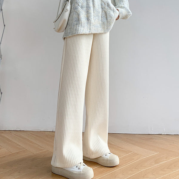 Versatile Fleece Wide-Leg Pocket Trousers