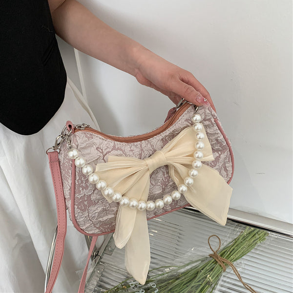 Pearl Bow Underarm Pleated Shoulder Personality Chain Bag