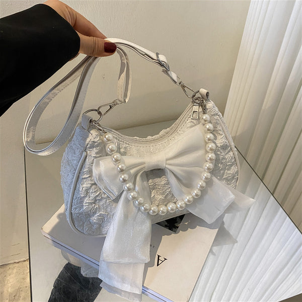 Pearl Bow Underarm Pleated Shoulder Personality Chain Bag
