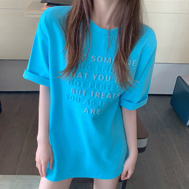 Three-dimensional letters short-sleeved t-shirt top