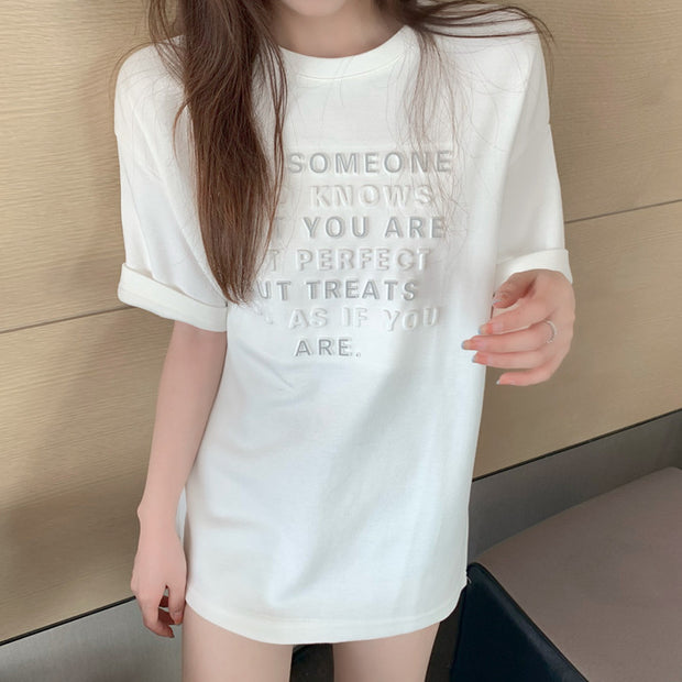 Three-dimensional letters short-sleeved t-shirt top