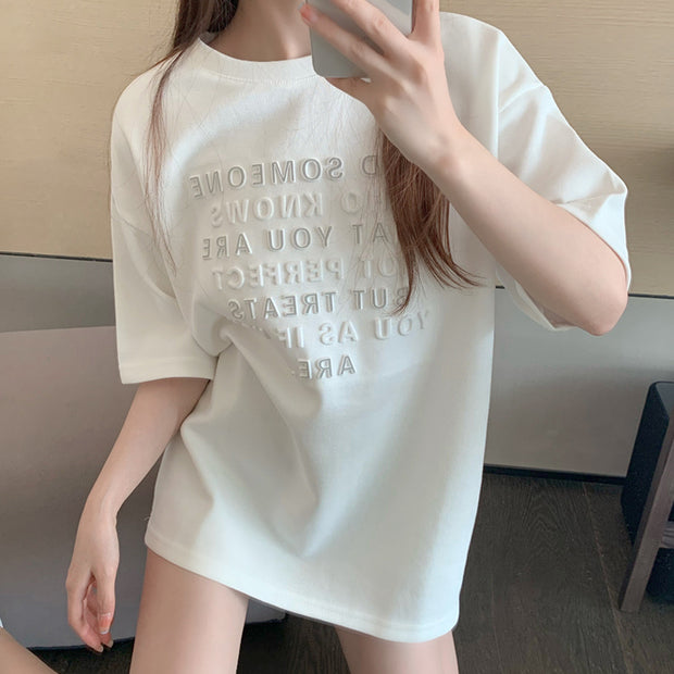 Three-Dimensional Letters Short-Sleeved T-Shirt Top