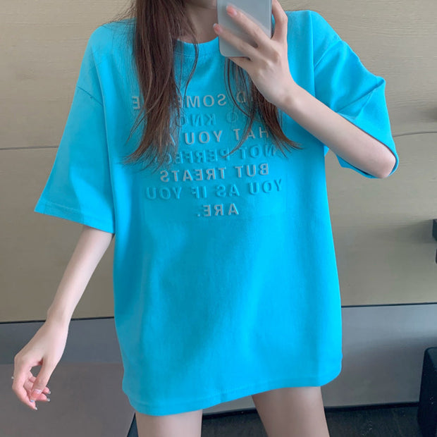Three-dimensional letters short-sleeved t-shirt top