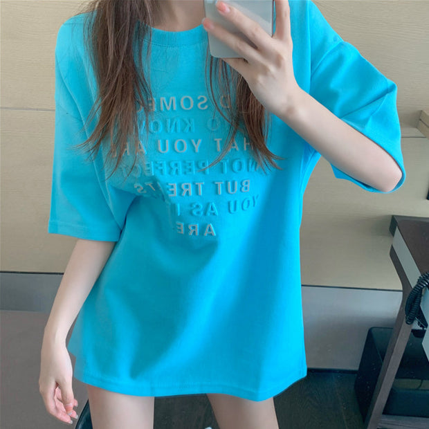 Three-dimensional letters short-sleeved t-shirt top