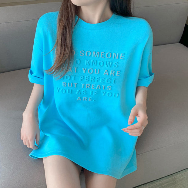 Three-Dimensional Letters Short-Sleeved T-Shirt Top