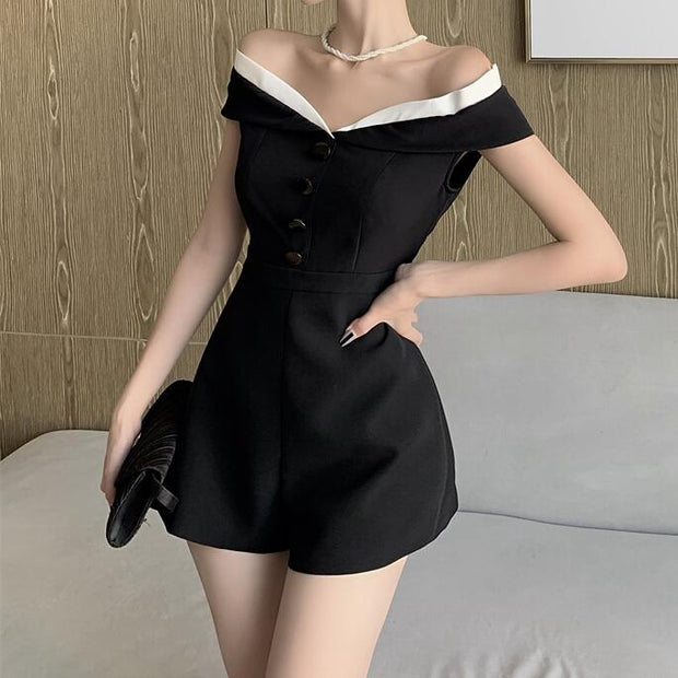 Black Casual Off Shoulder Jumpsuit Shorts Romper