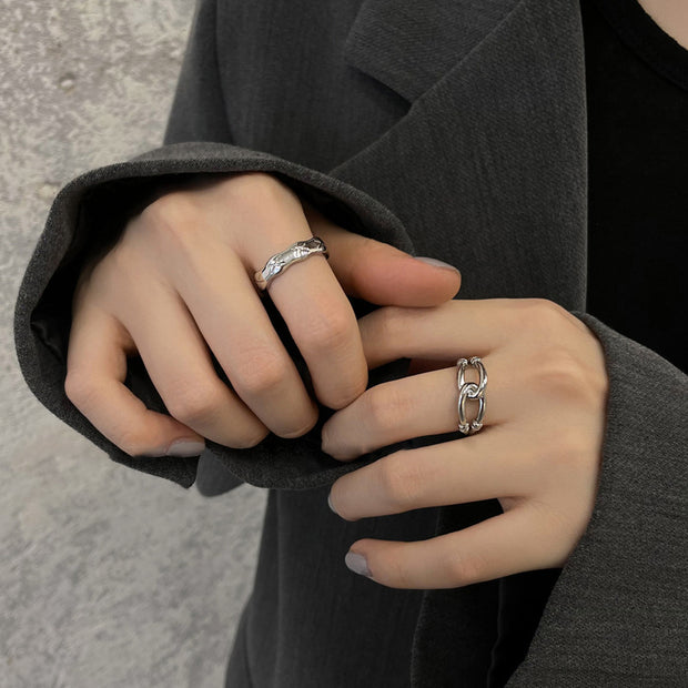 Threaded Chain Cross Adjustable Ring Set