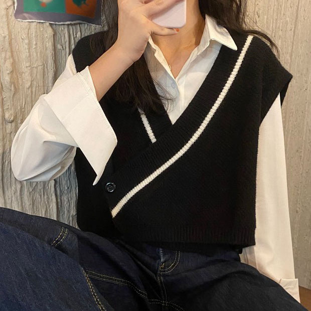 Two-piece waistcoat top and white shirt