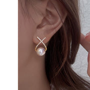 Cross Rhinestone Pearl Fashion Earrings