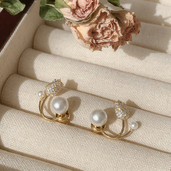 Rhinestone Tulip Pearl Fashion Earrings