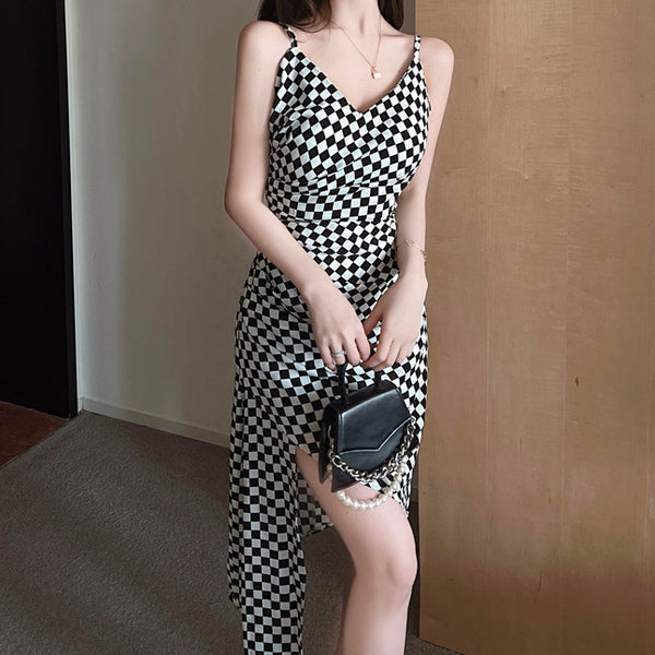 Plaid Irregular Fit Hepburn Style Cami Dress