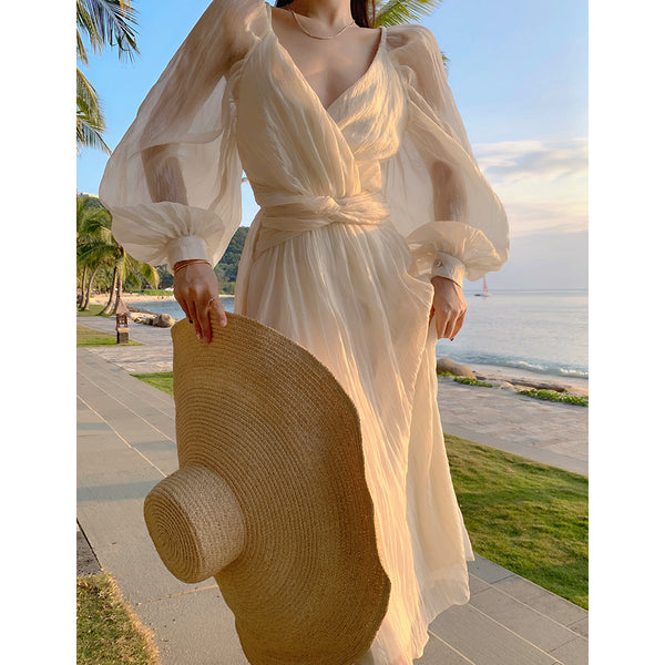Chiffon V-Neck Beach Resort Long Dress