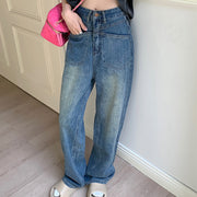 Vintage straight loose high waist jeans trousers