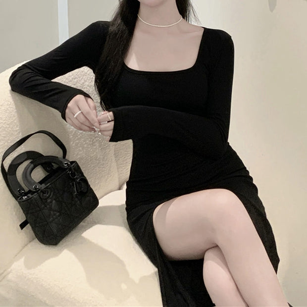 Hepburn Style Sexy Slim Fit Black Long Dress
