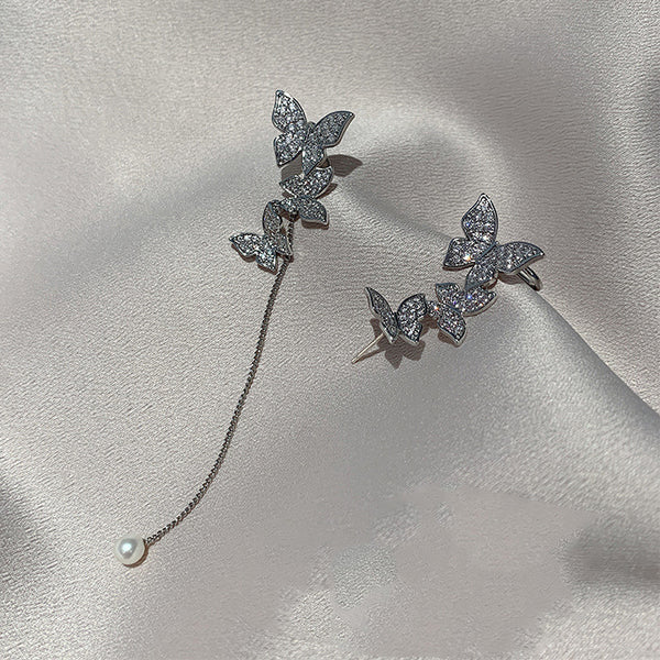 Asymmetric Butterfly Fringe Earrings Accessories