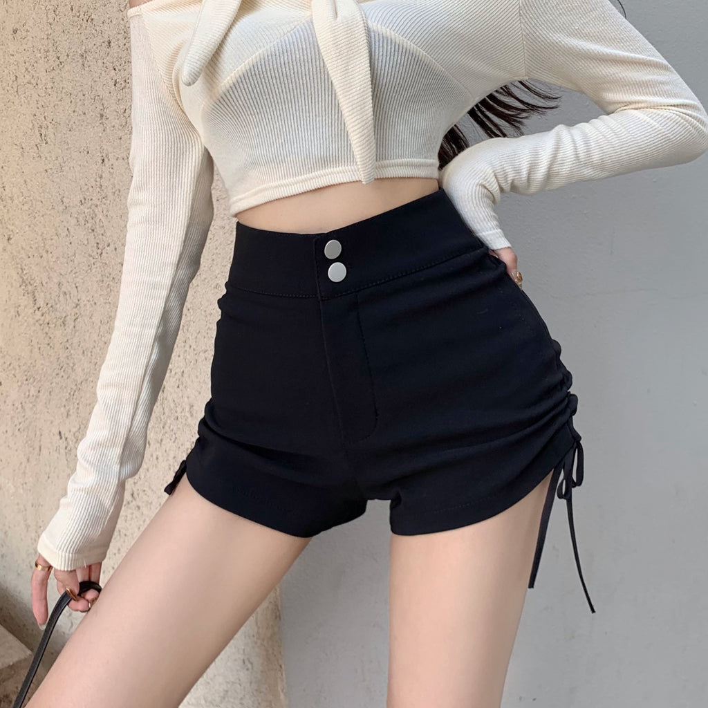 Thick Drawstrings Thick Black Drawstring High Waist Suit Shorts – DRESSVY