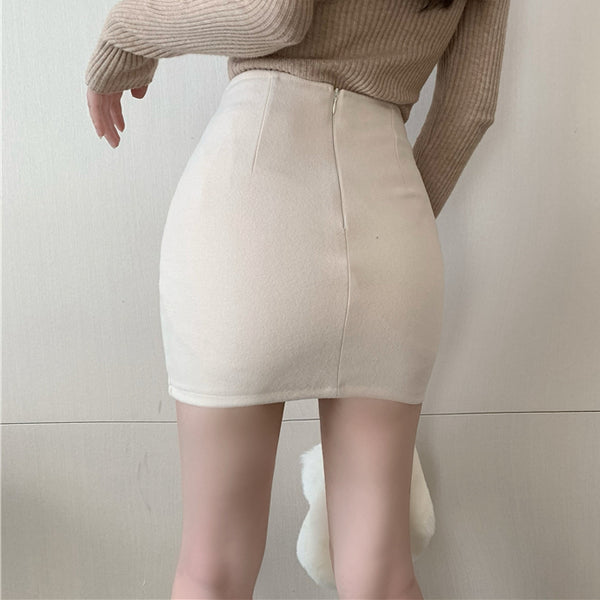 Pure Color High Waist A-Line Short Skirt