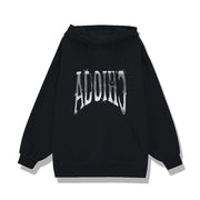 Hooded loose print long sleeve black sweatshirt