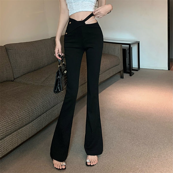 Pearl Chain Micro Flare Hollow Long Pants