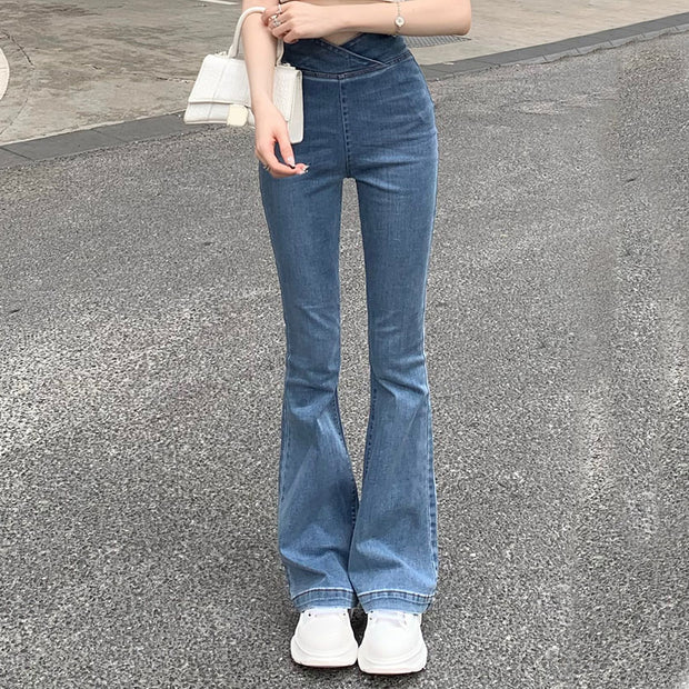 High waist jeans straight fit micro flare long pants – DRESSVY
