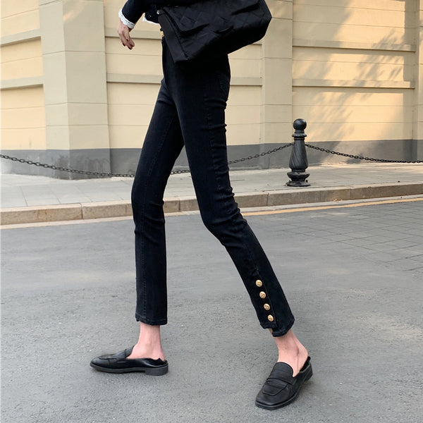 Black High-Waisted Slim-Fit Jeans Trousers