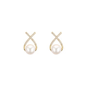 Cross Rhinestone Pearl Fashion Earrings