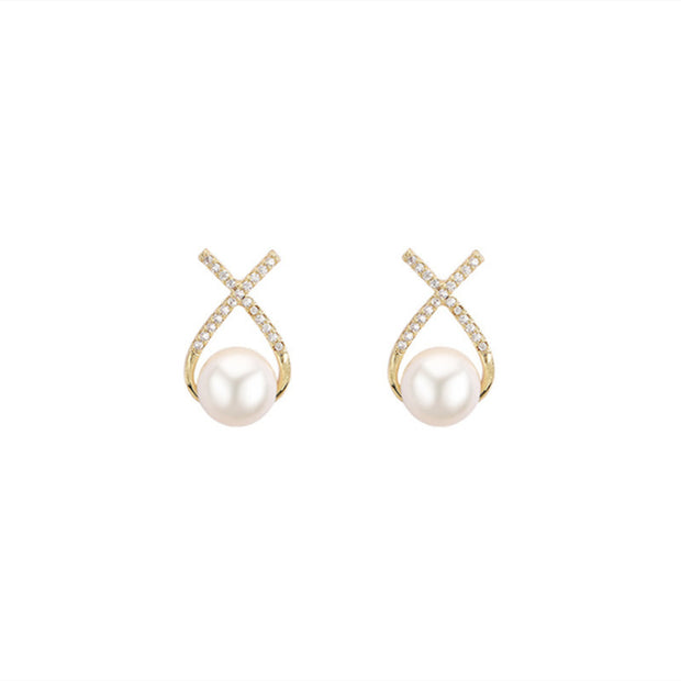 Cross Rhinestone Pearl Fashion Earrings