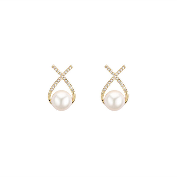 Cross Rhinestone Pearl Fashion Earrings
