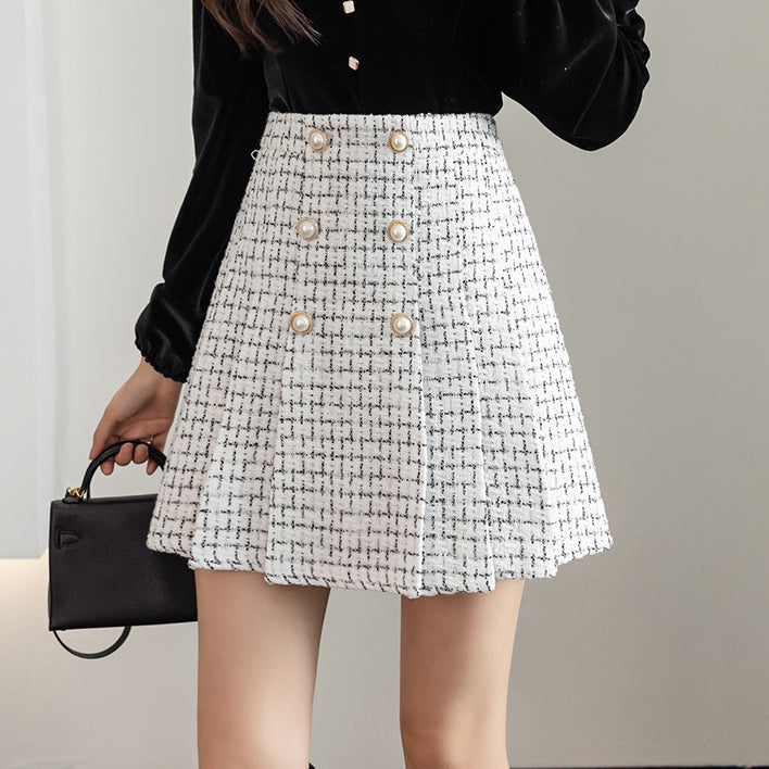 Plaid Wool Retro High Waist A-Line Pleated Skirt