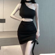 One Shoulder Sleeveless Top Drawstring Skirt Set