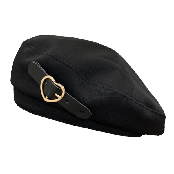 Metal Heart Black Breathable Vintage Beret Hat