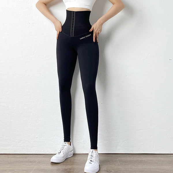 High-Waisted Button-Up Skinny Stretch Yoga Pants