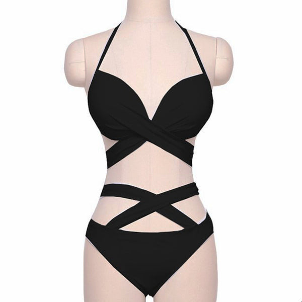 Cross-Tie Halter Sexy Bikini Swimsuit Set