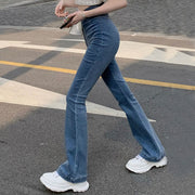 High waist jeans straight fit micro flare long pants