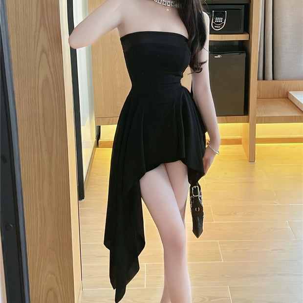 Irregular fit tube top cocktail dress black shorts set – DRESSVY