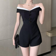 Black Casual Off Shoulder Jumpsuit Shorts Romper