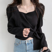Square neck chiffon clavicle cropped shirt