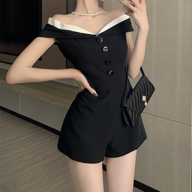 Black Casual Off Shoulder Jumpsuit Shorts Romper