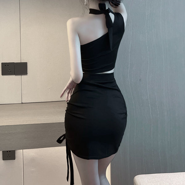 One Shoulder Sleeveless Top Drawstring Skirt Set