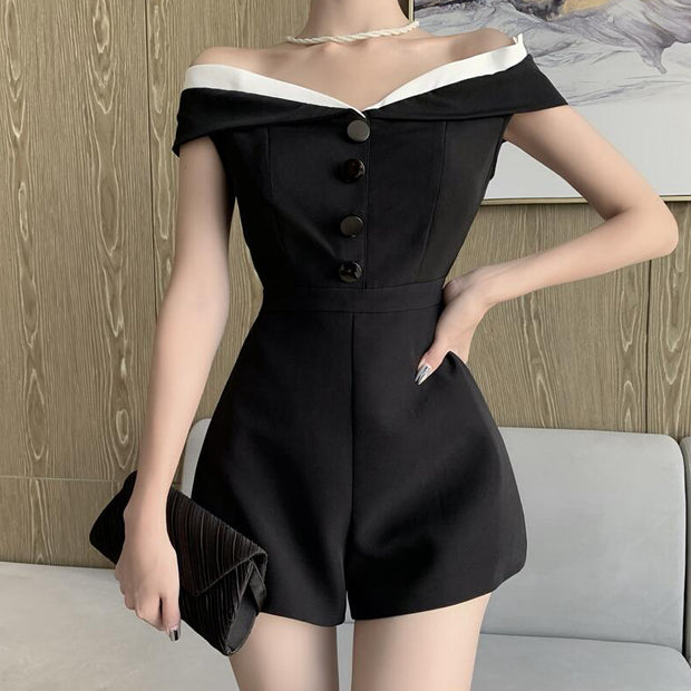 Black Casual Off Shoulder Jumpsuit Shorts Romper