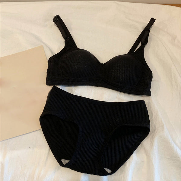 Striped Solid Color Simple Bra And Panty Set