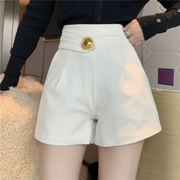 High Waist Casual Pocket Wide Leg Suit Shorts