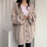 Balloon sleeve single breasted v-neck knit cardigan winter clothes