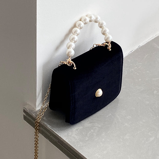 Vintage pearl velvet chain messenger bag