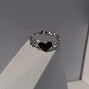 Black heart adjustable copper ring